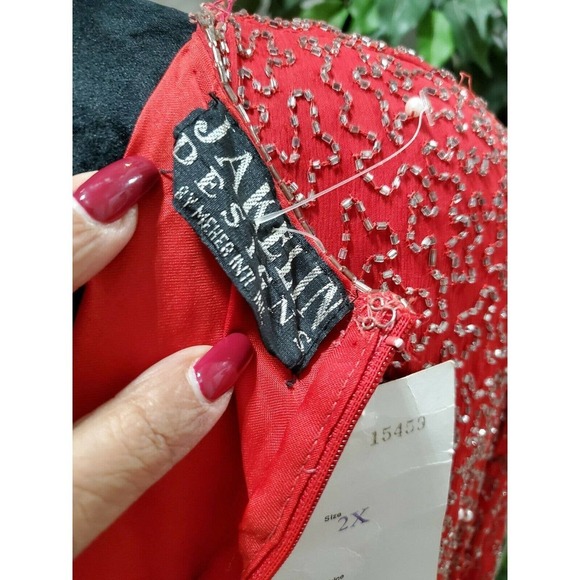 Vintage Jakelin Red 100% Rayon Long Sleeve Round Neck Knee Length Dress Size 10 - Picture 11 of 13